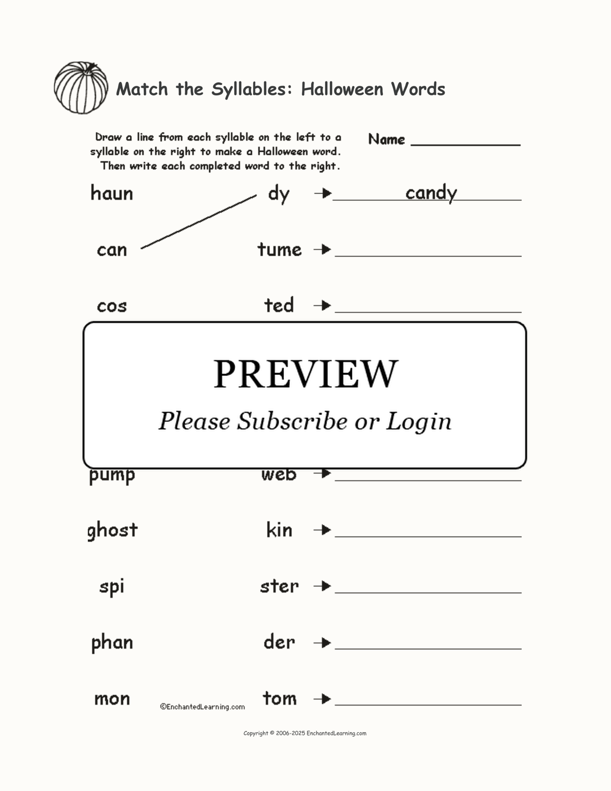 Match the Syllables: Halloween Words interactive worksheet page 1