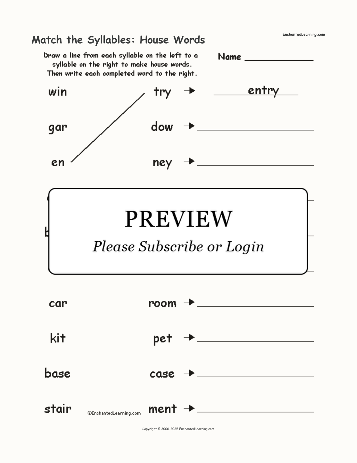 Match the Syllables: House Words interactive worksheet page 1