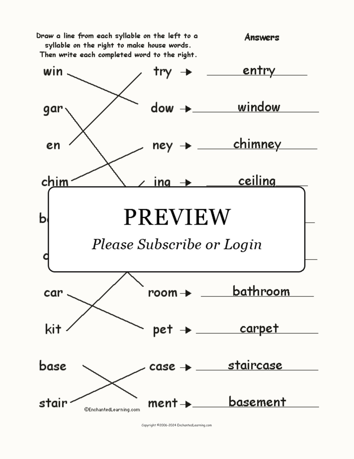 Match the Syllables: House Words interactive worksheet page 2