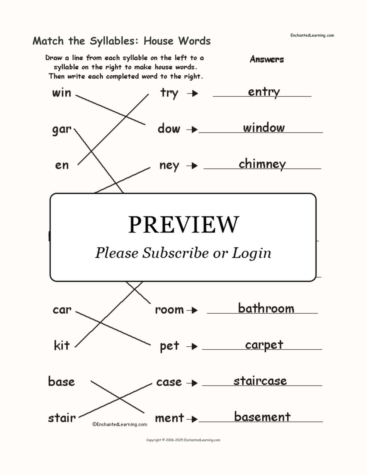 Match the Syllables: House Words interactive worksheet page 2