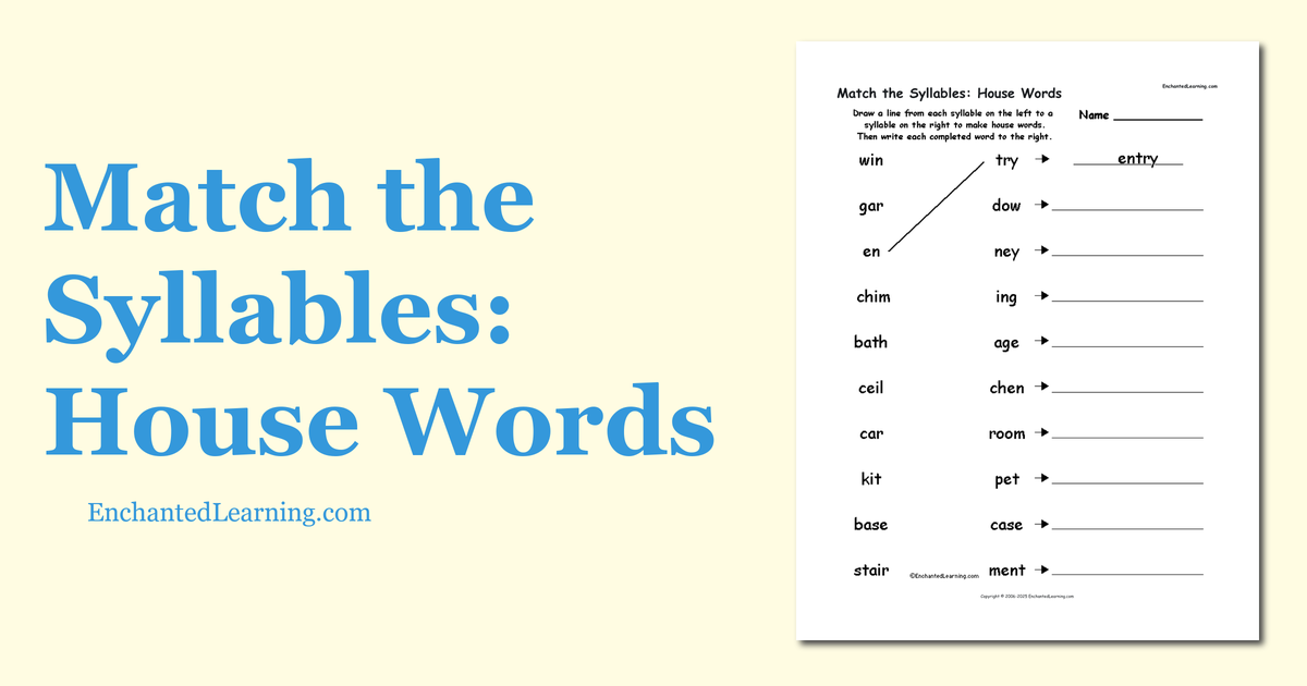 Match the Syllables House Words Enchanted Learning