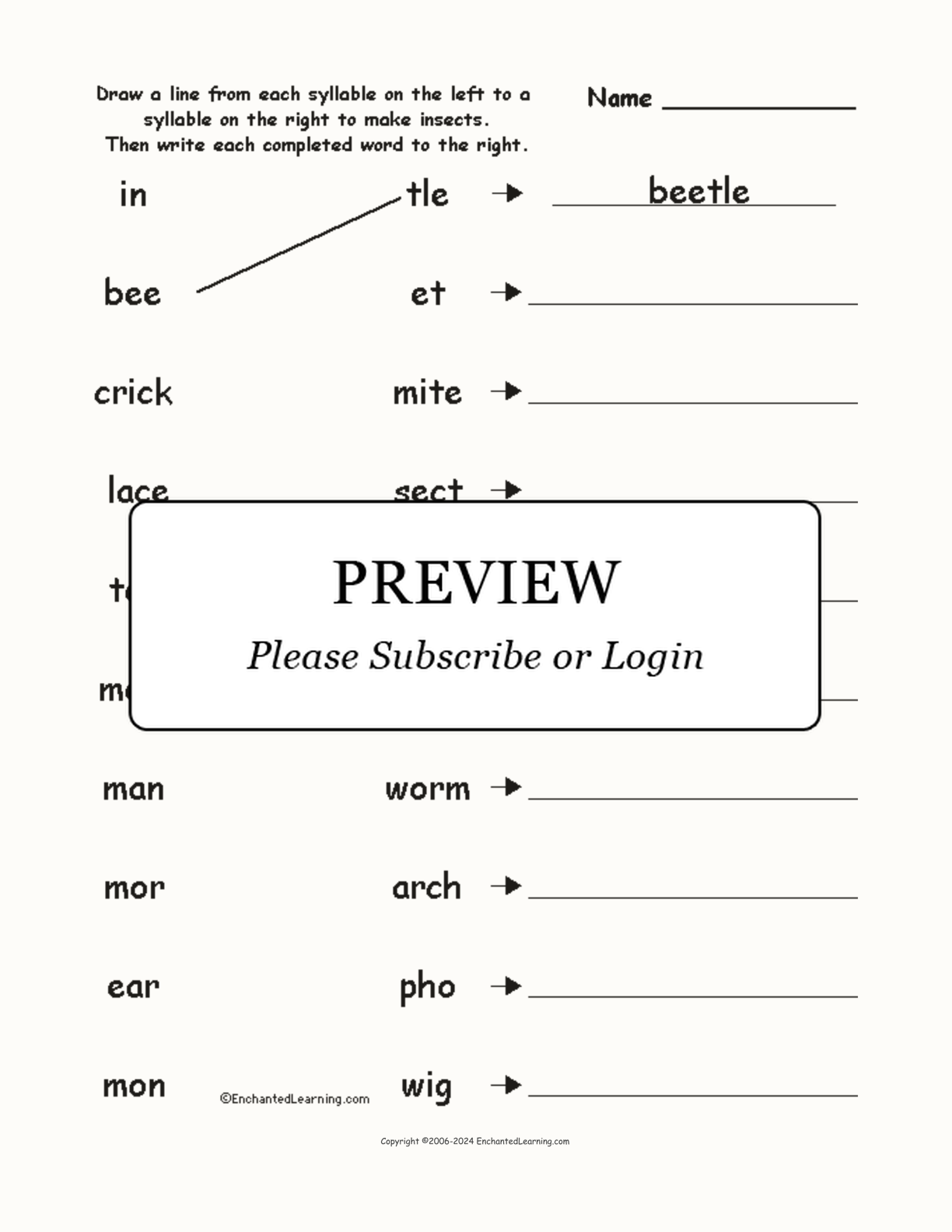 Match the Syllables: Insect Words interactive worksheet page 1