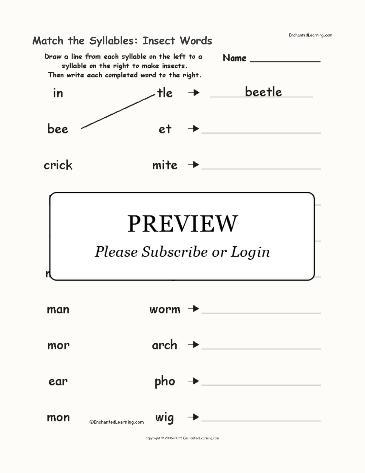 Match the Syllables: Insect Words interactive worksheet page 1