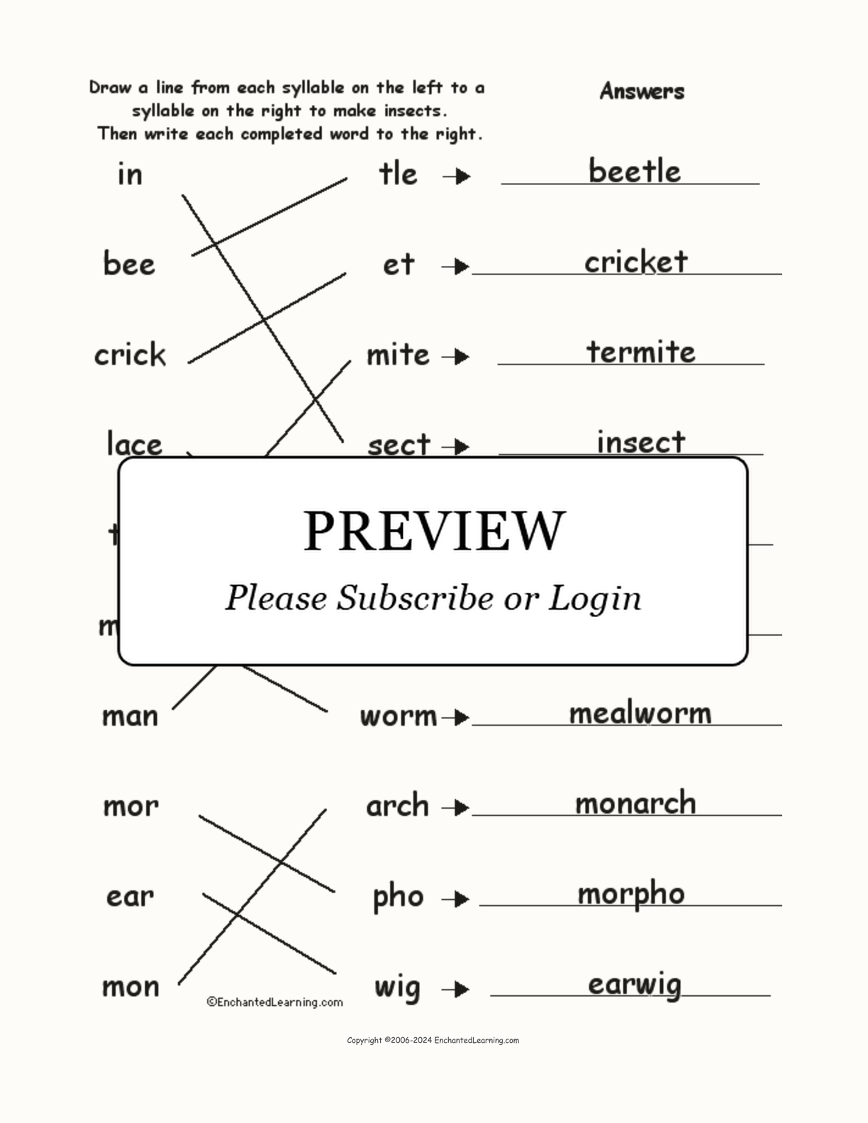 Match the Syllables: Insect Words interactive worksheet page 2