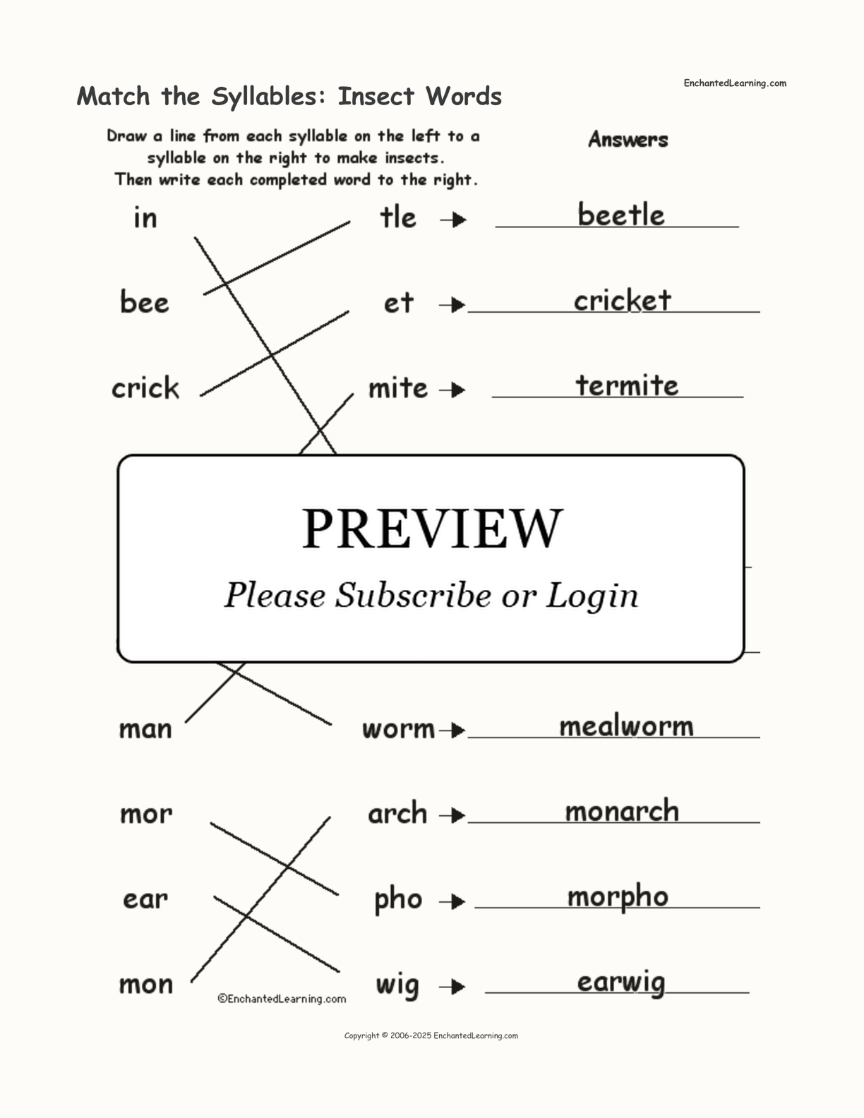 Match the Syllables: Insect Words interactive worksheet page 2