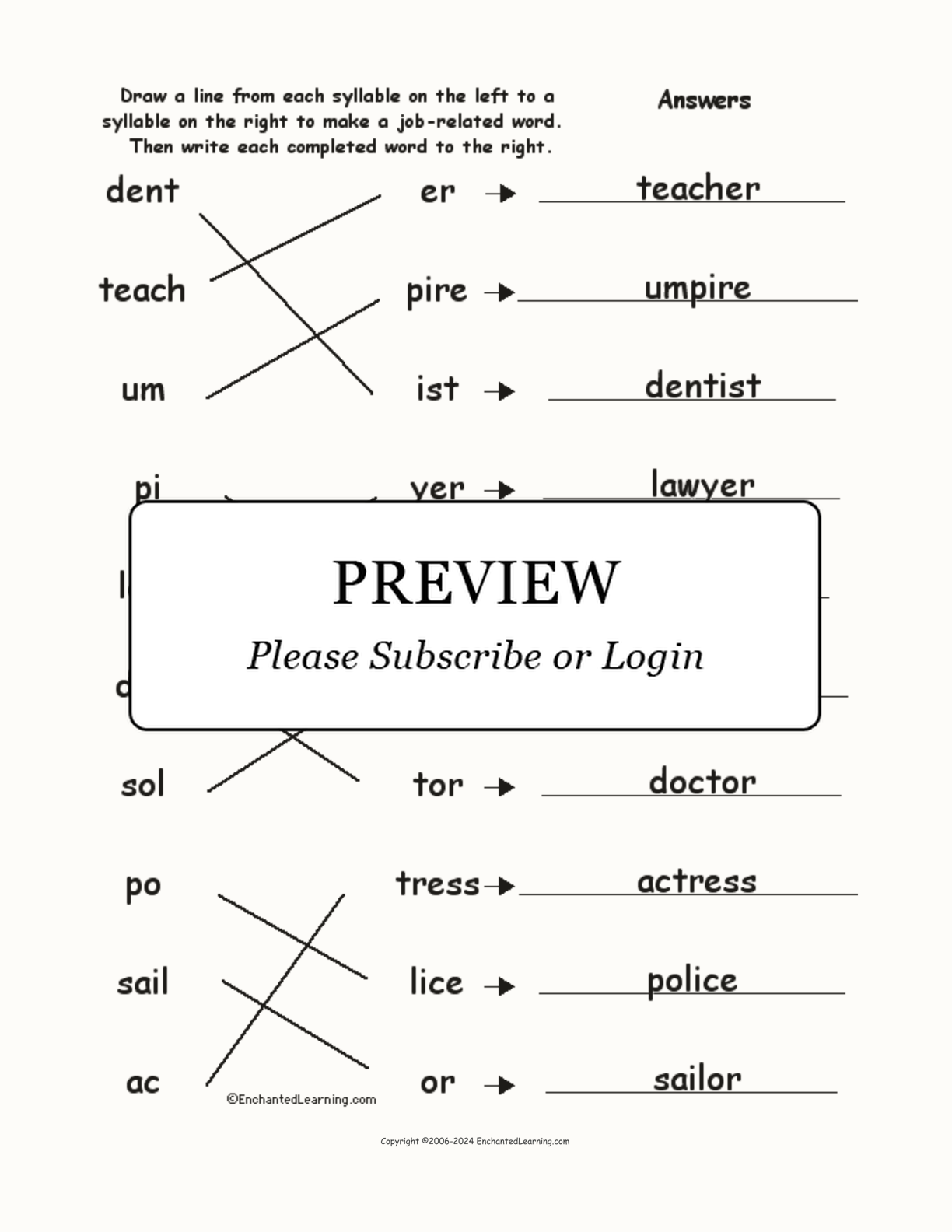 Match the Syllables: Job Words interactive worksheet page 2