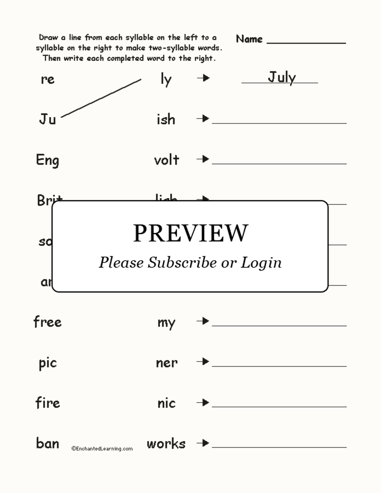 Match the Syllables: July 4th-related Words interactive worksheet page 1