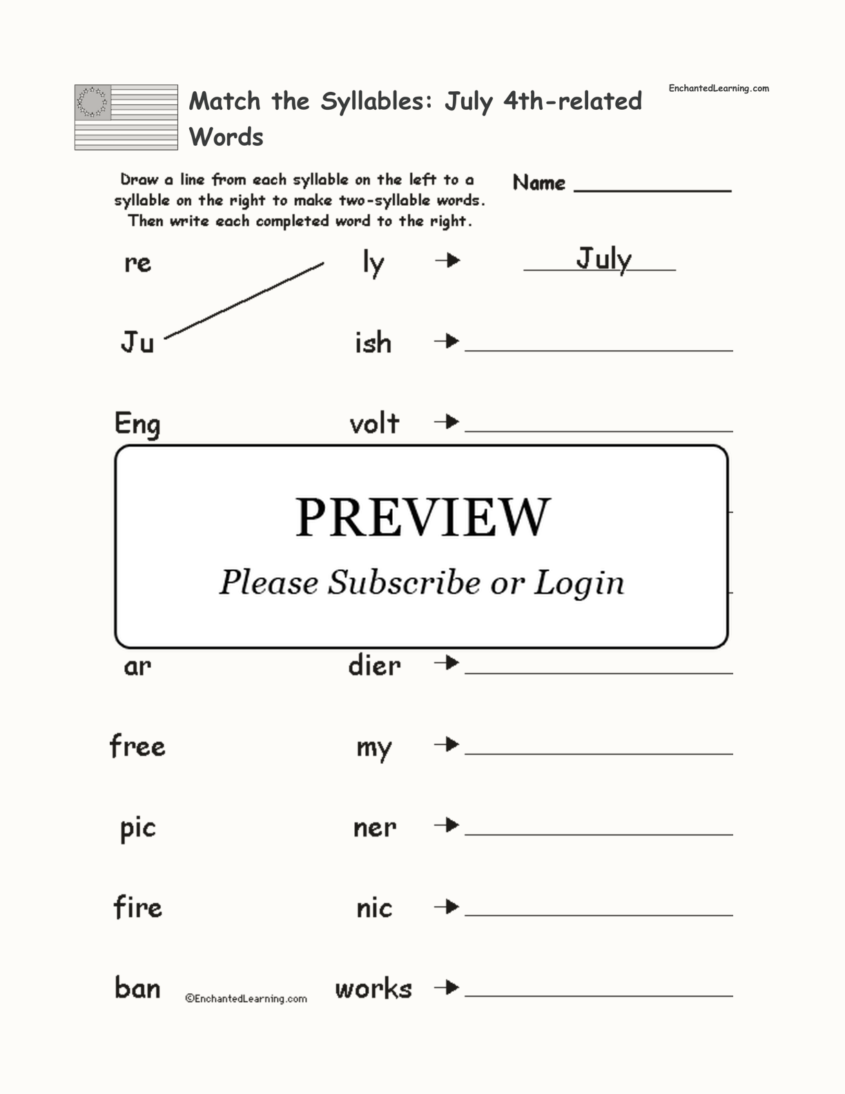 Match the Syllables: July 4th-related Words interactive worksheet page 1