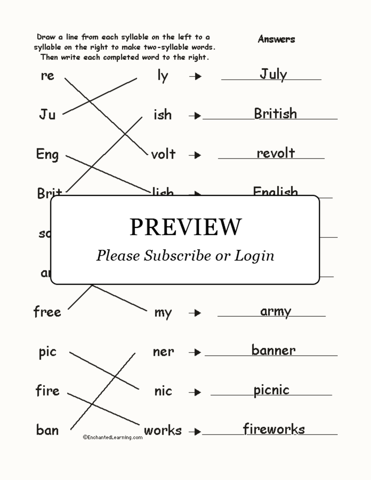 Match the Syllables: July 4th-related Words interactive worksheet page 2