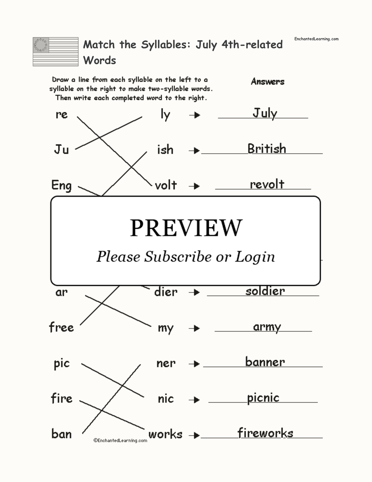 Match the Syllables: July 4th-related Words interactive worksheet page 2