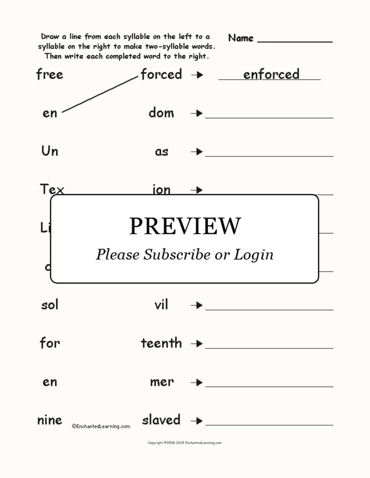 Match the Syllables: Juneteenth Words interactive worksheet page 1