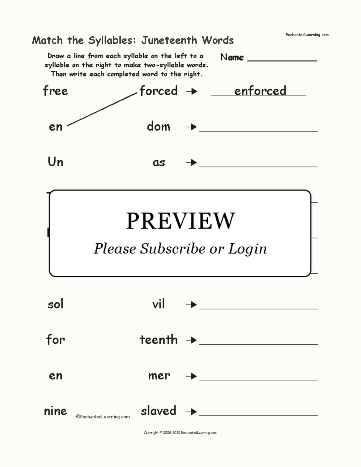 Match the Syllables: Juneteenth Words interactive worksheet page 1