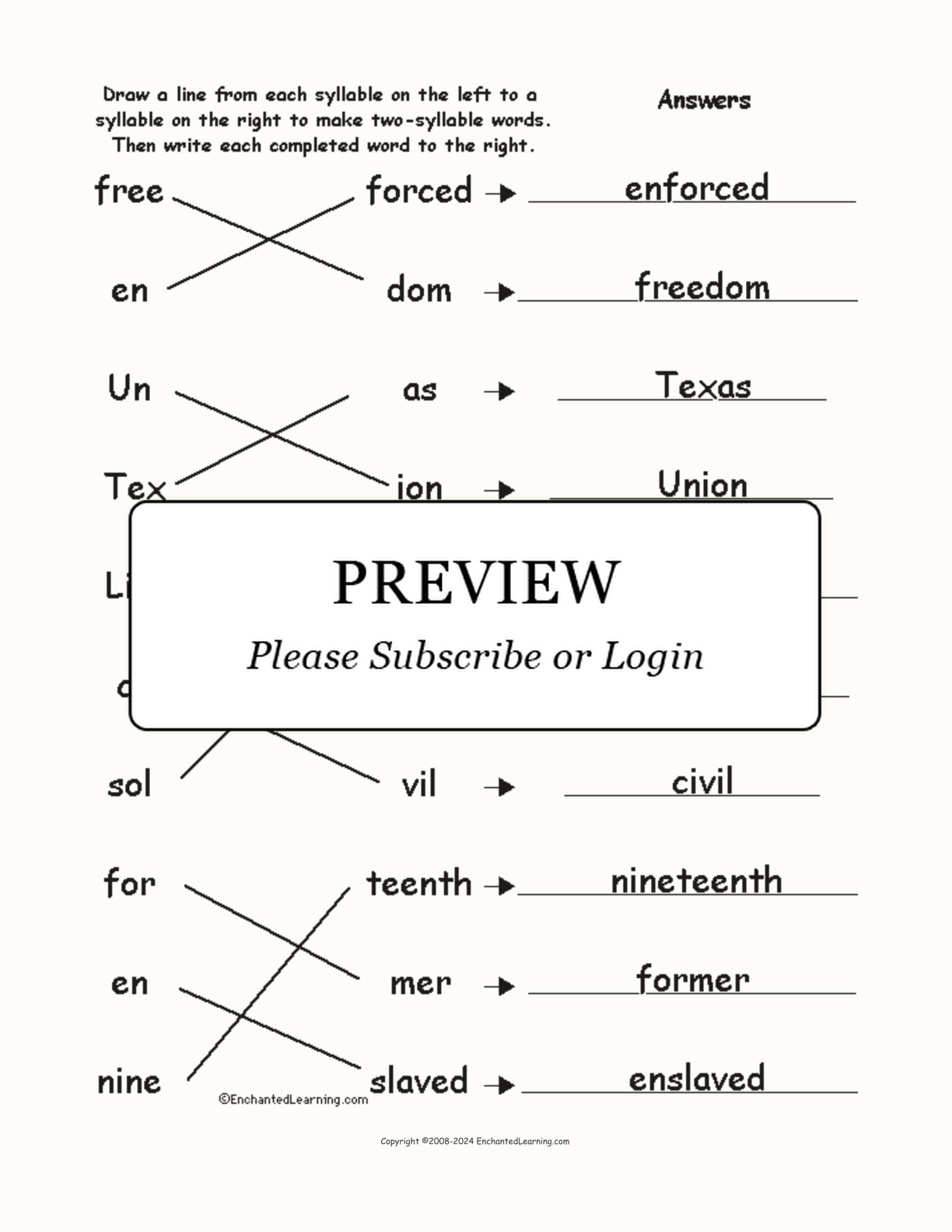 Match the Syllables: Juneteenth Words interactive worksheet page 2