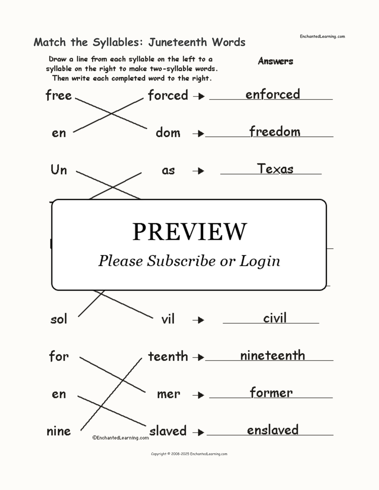 Match the Syllables: Juneteenth Words interactive worksheet page 2