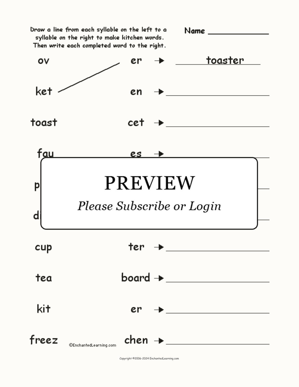 Match the Syllables: Kitchen Words interactive worksheet page 1