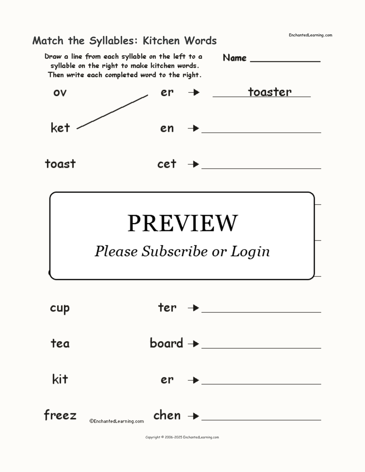 Match the Syllables: Kitchen Words interactive worksheet page 1