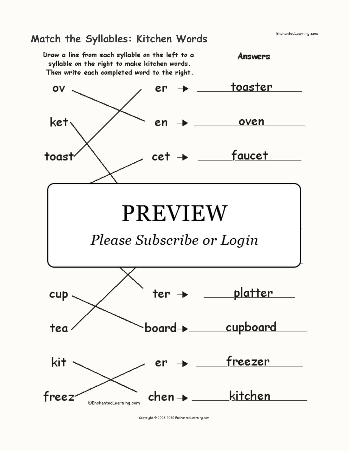 Match the Syllables: Kitchen Words interactive worksheet page 2