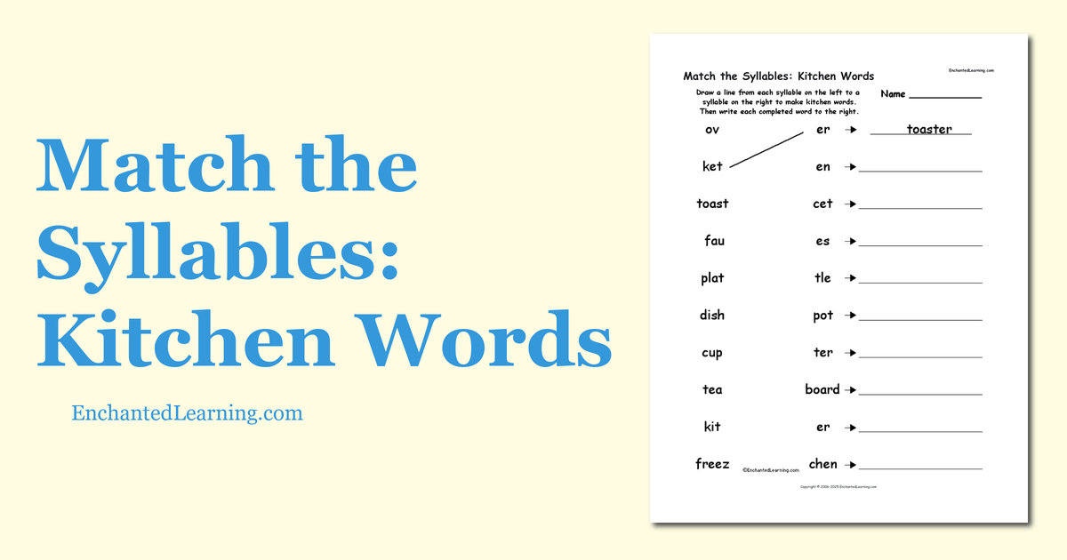 Match the Syllables Kitchen Words Enchanted Learning