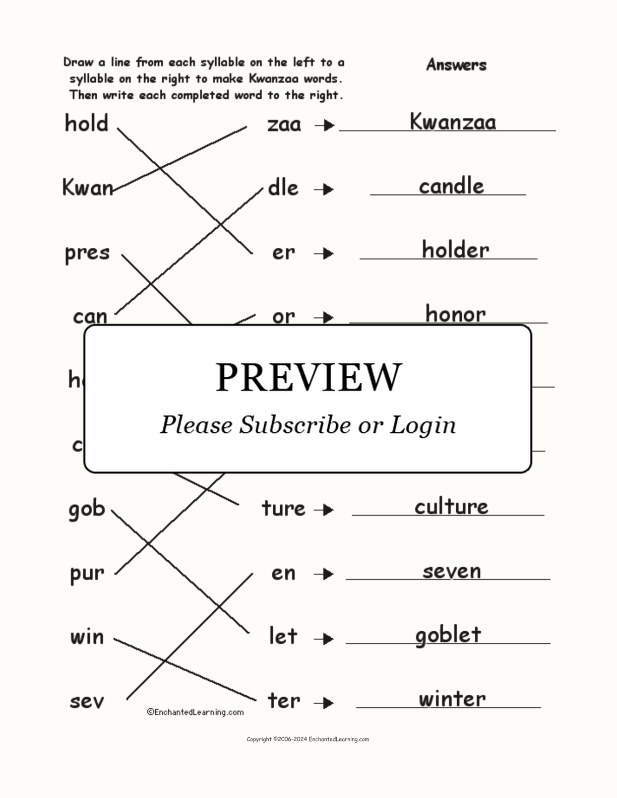Match the Syllables: Kwanzaa Words interactive worksheet page 2