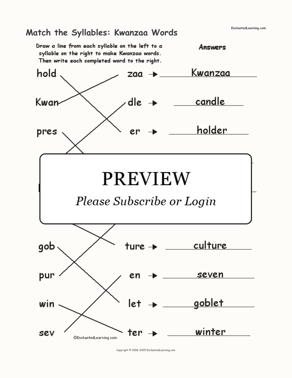 Match the Syllables: Kwanzaa Words interactive worksheet page 2