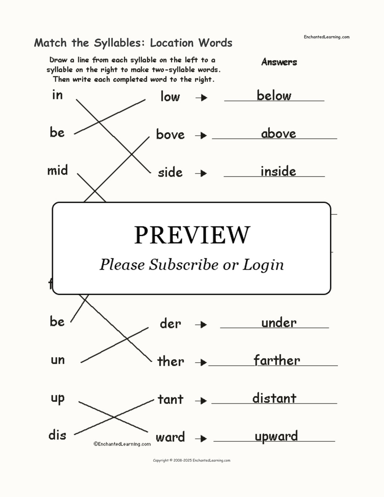 Match the Syllables: Location Words interactive worksheet page 2