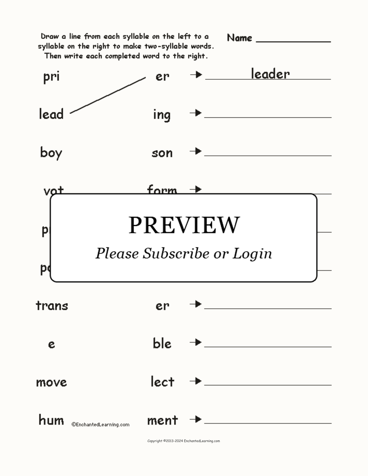 Match the Syllables: Nelson Mandela interactive worksheet page 1