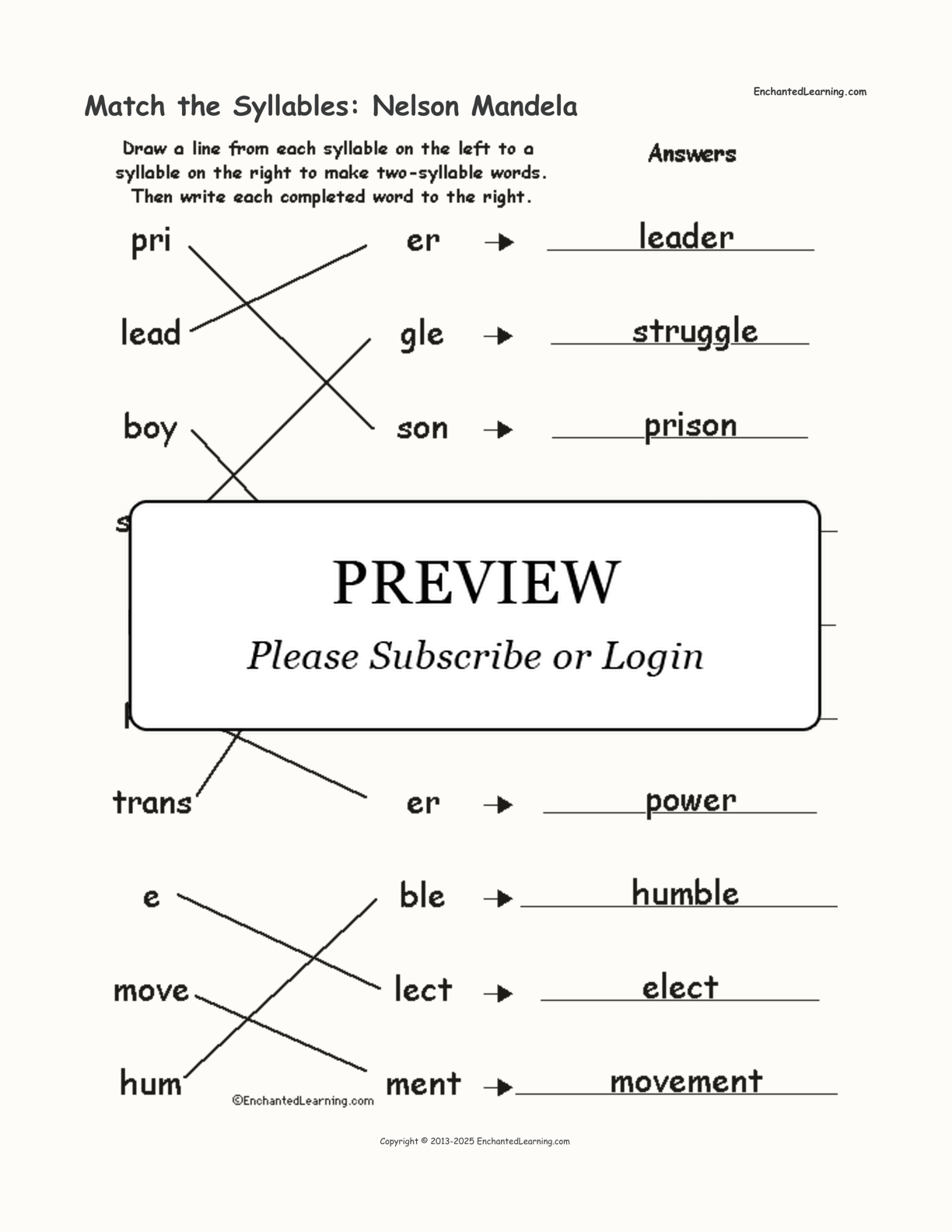 Match the Syllables: Nelson Mandela interactive worksheet page 2