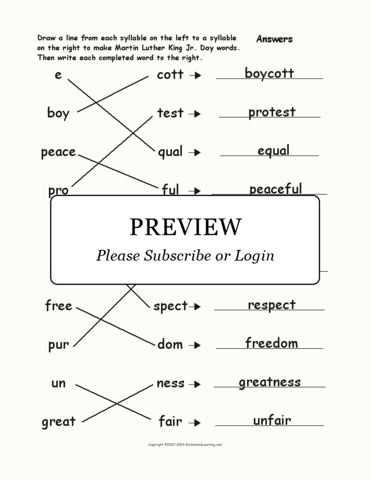 Match the Syllables: Martin Luther King, Jr. interactive worksheet page 2