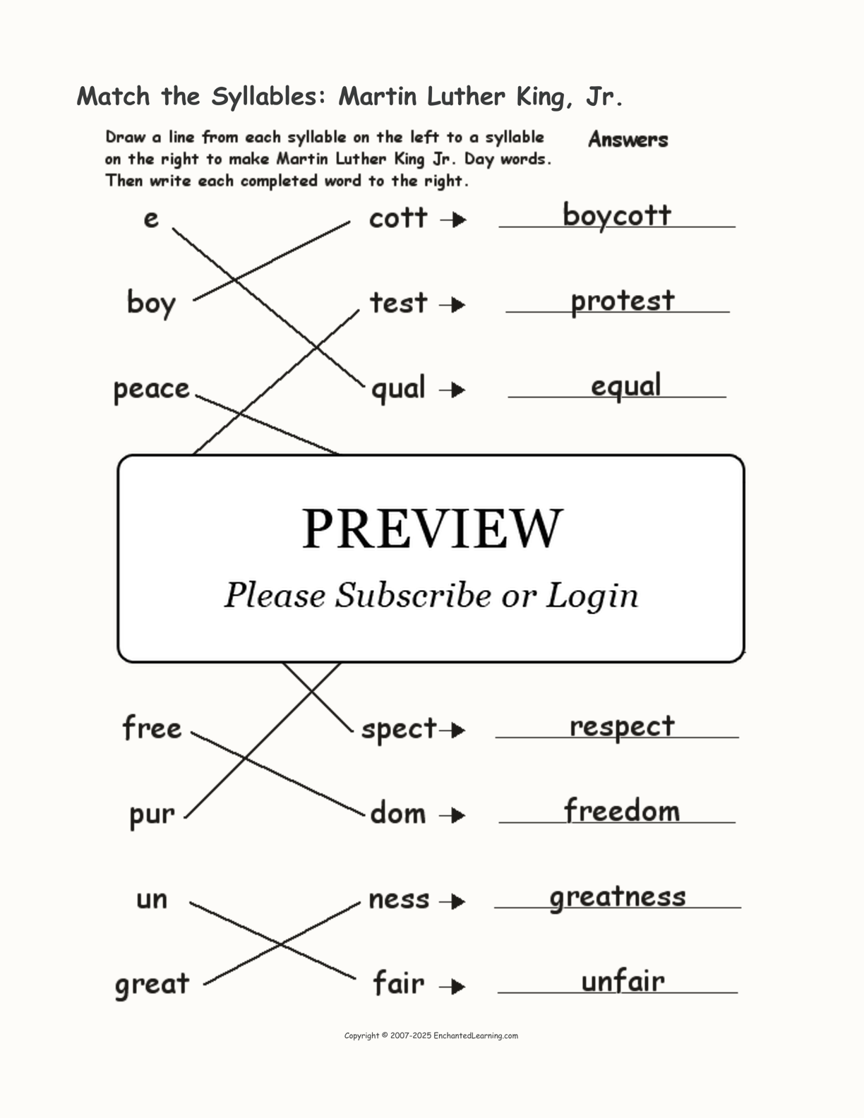 Match the Syllables: Martin Luther King, Jr. interactive worksheet page 2