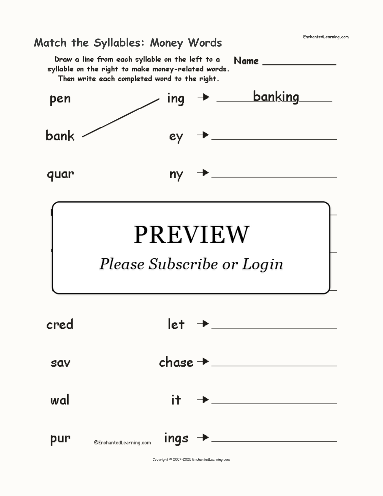 Match the Syllables: Money Words interactive worksheet page 1