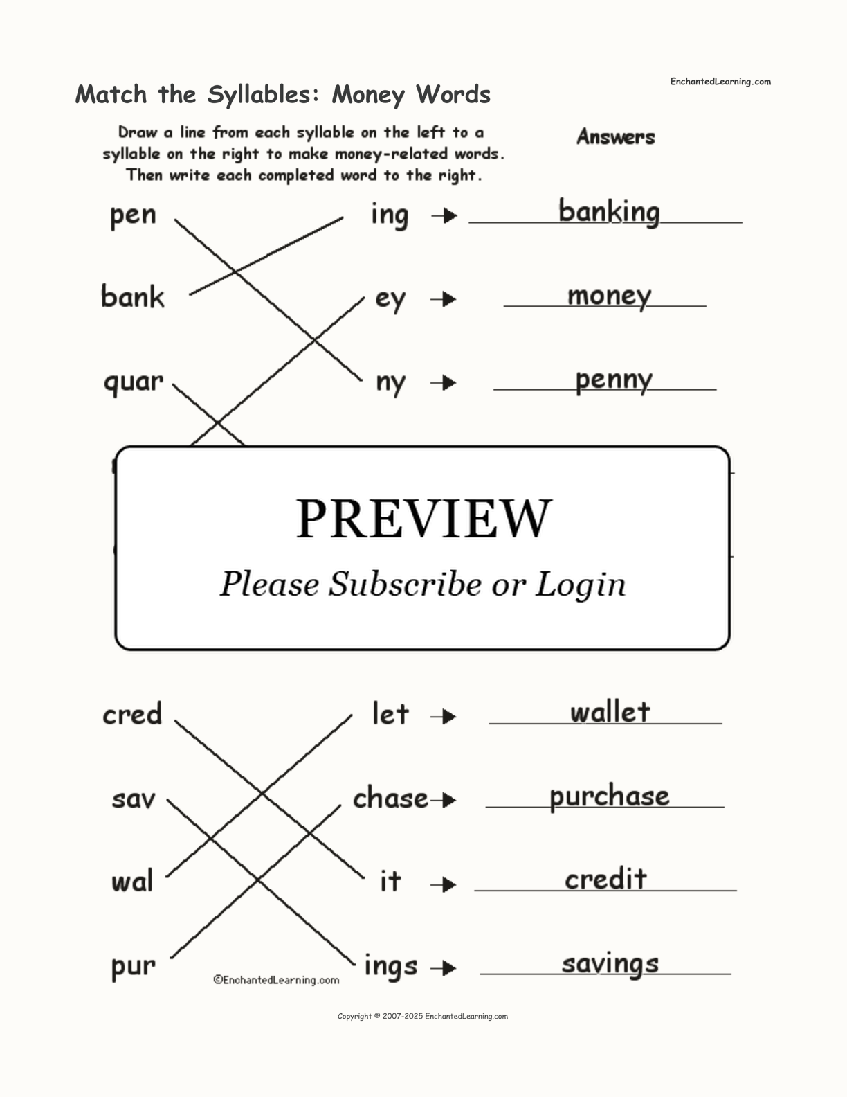 Match the Syllables: Money Words interactive worksheet page 2