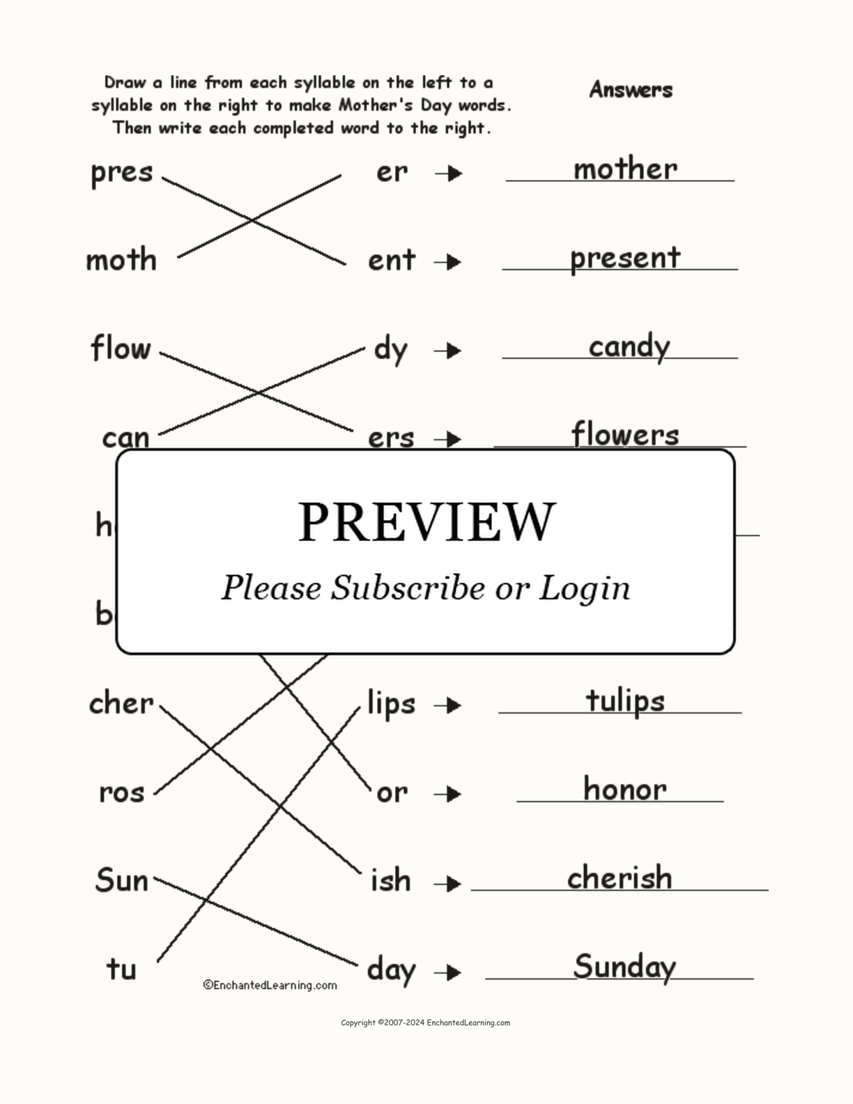 Match the Syllables: Mother's Day Words interactive worksheet page 2