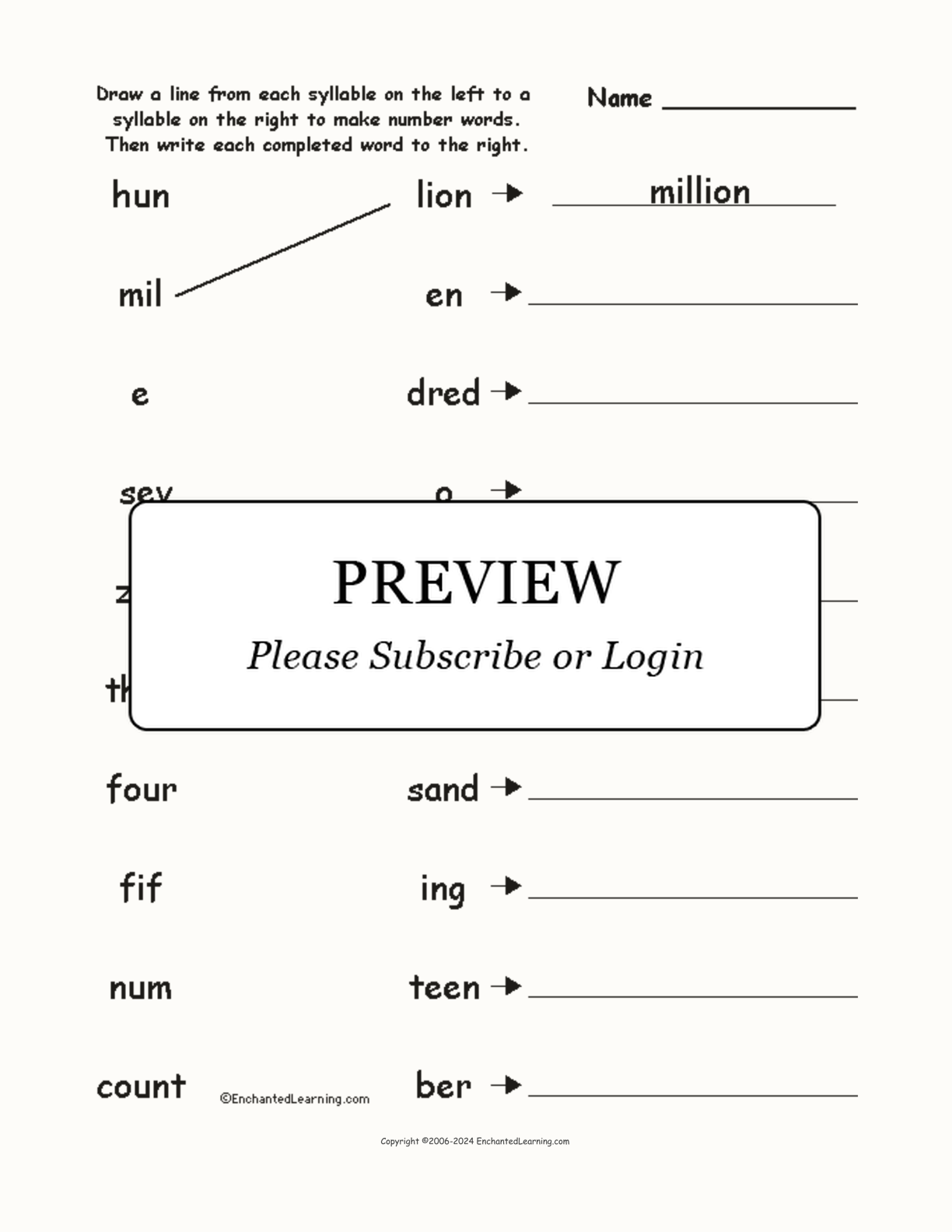 Match the Syllables: Number Words interactive worksheet page 1