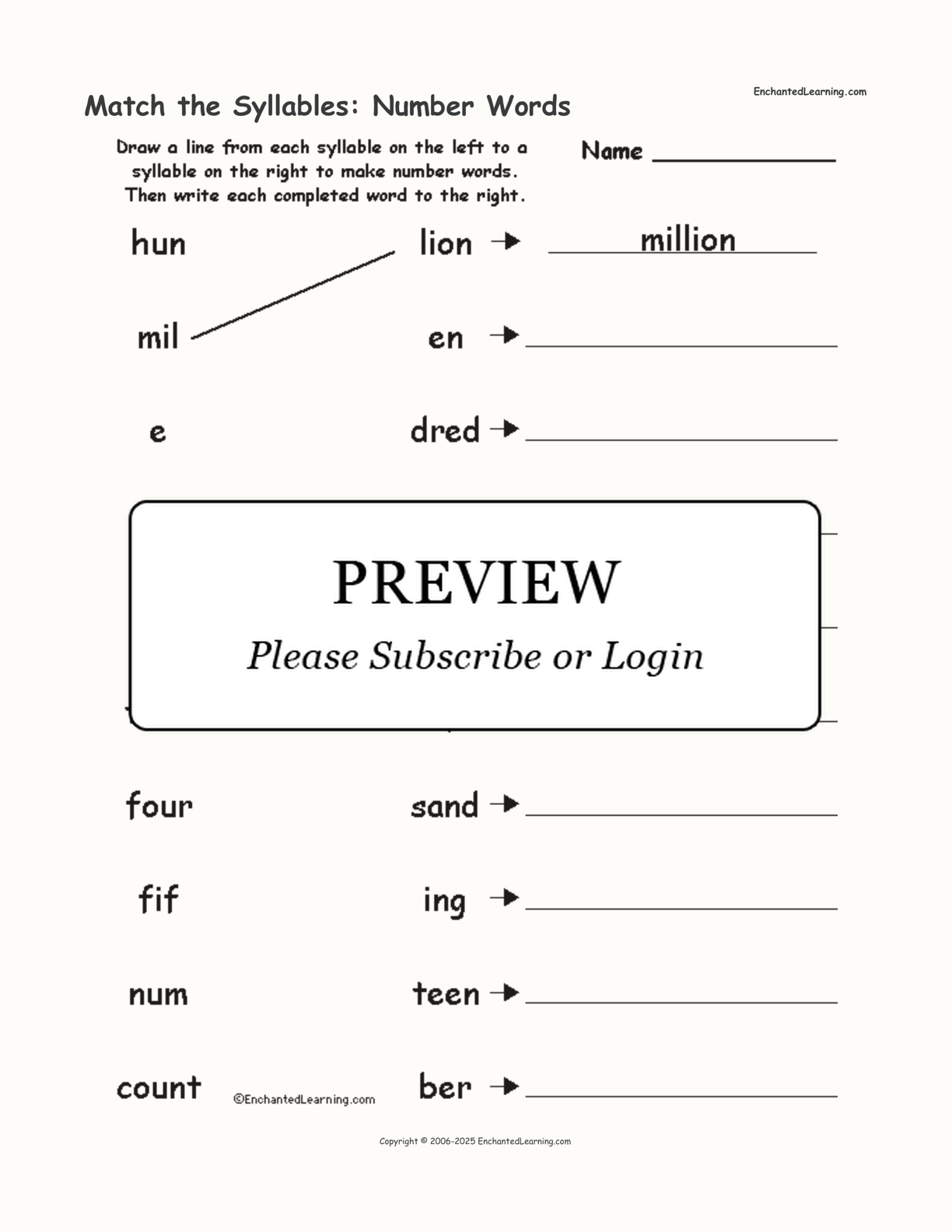 Match the Syllables: Number Words interactive worksheet page 1