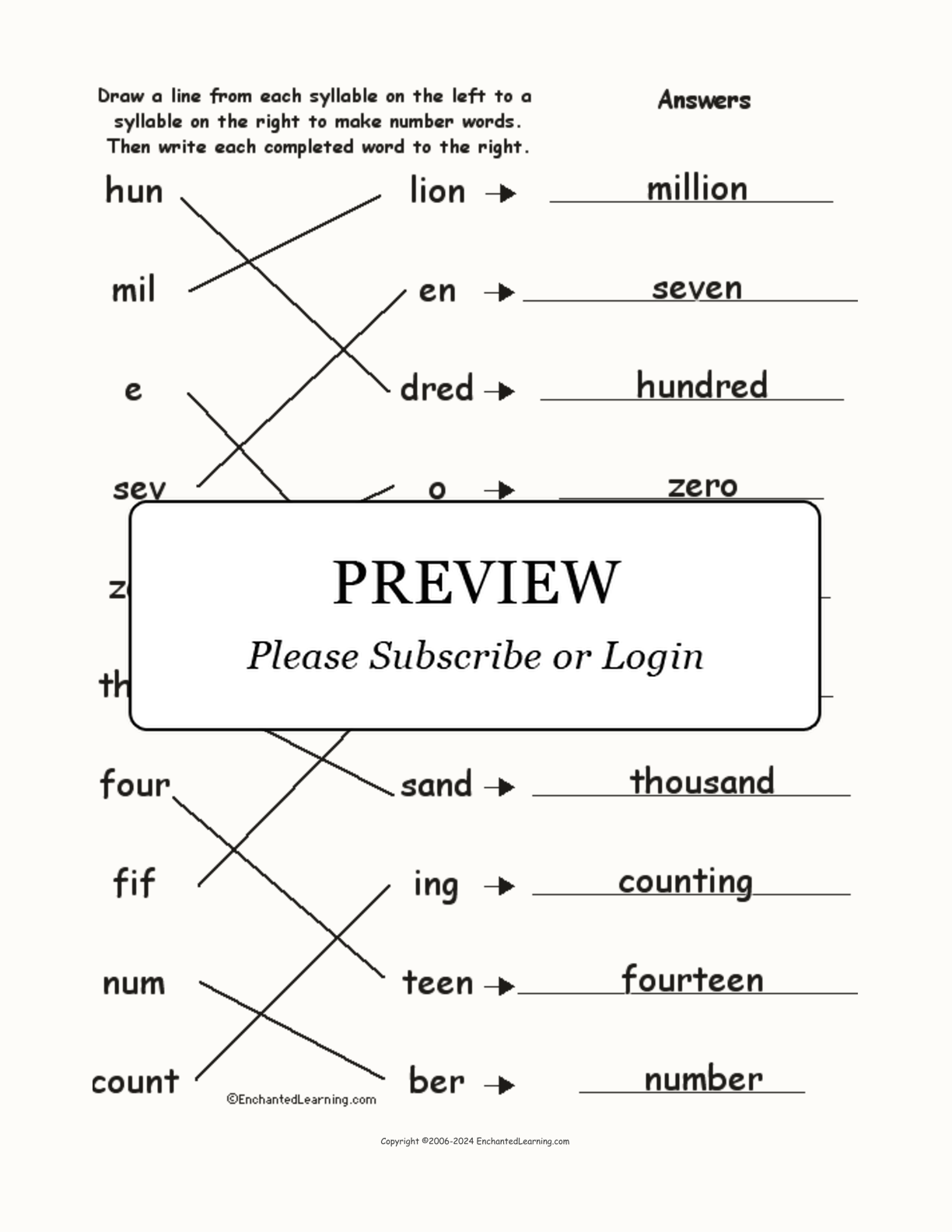 Match the Syllables: Number Words interactive worksheet page 2