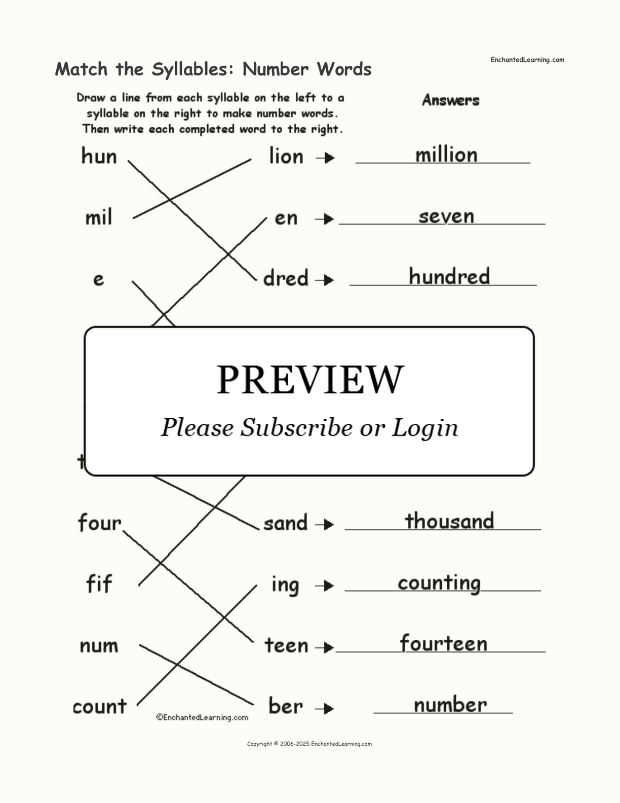 Match the Syllables: Number Words interactive worksheet page 2