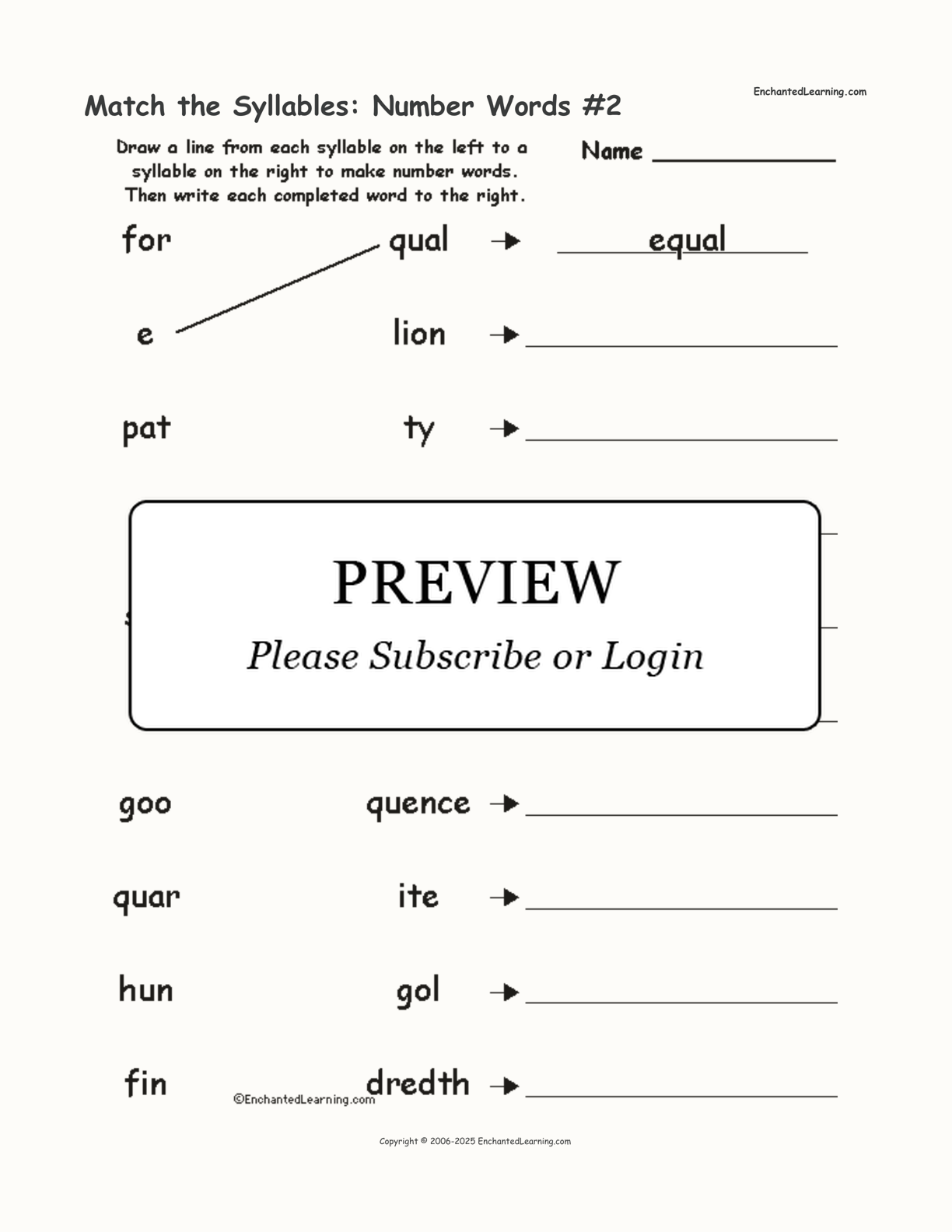 Match the Syllables: Number Words #2 interactive worksheet page 1