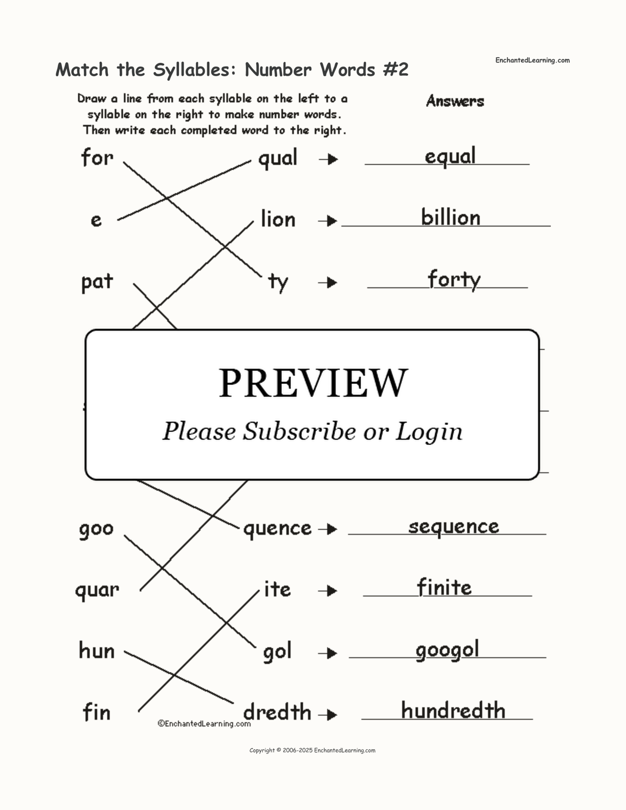 Match the Syllables: Number Words #2 interactive worksheet page 2