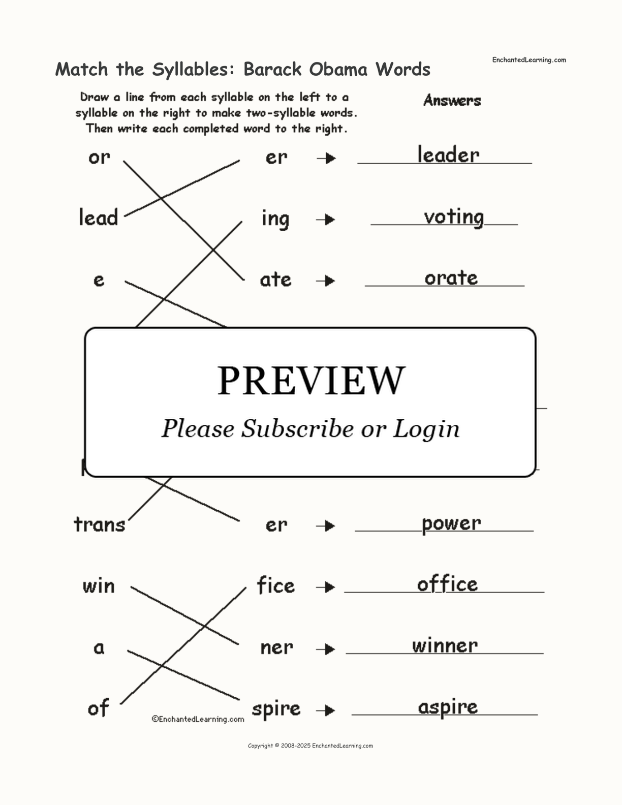 Match the Syllables: Barack Obama Words interactive worksheet page 2