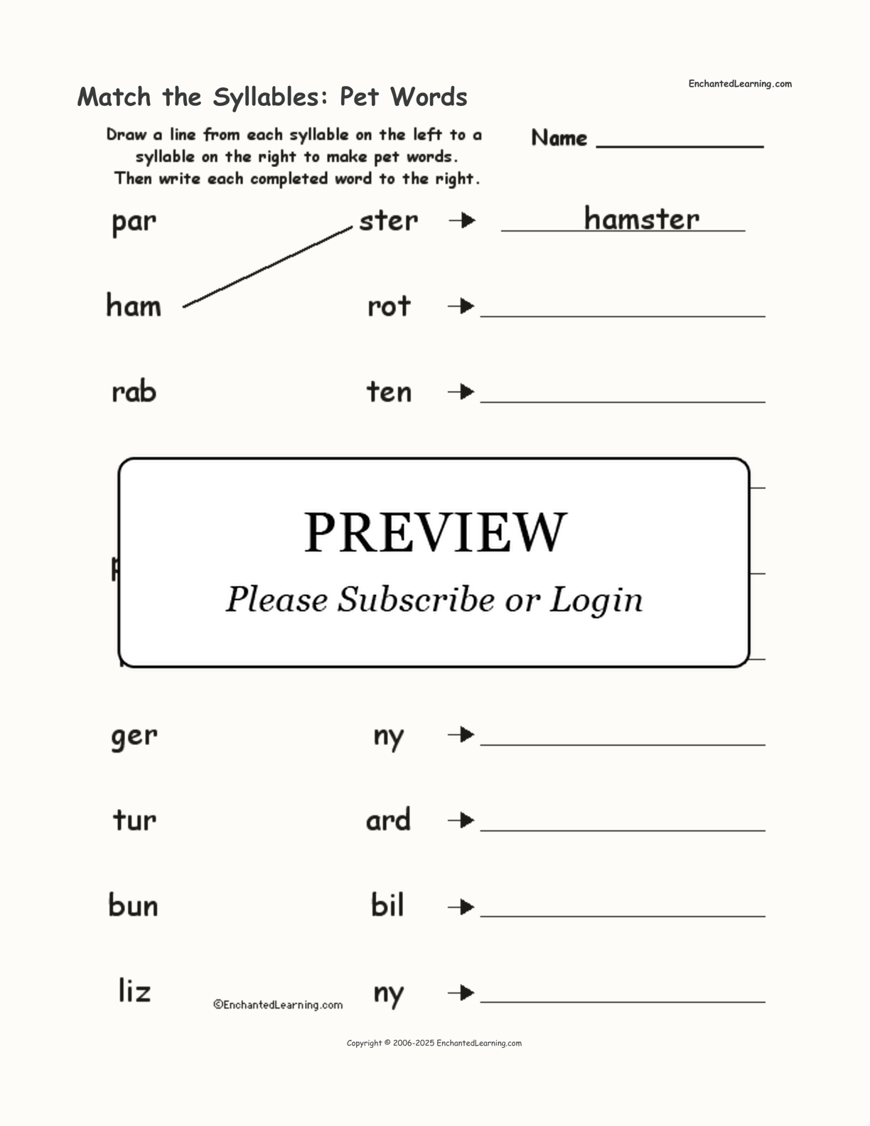 Match the Syllables: Pet Words interactive worksheet page 1