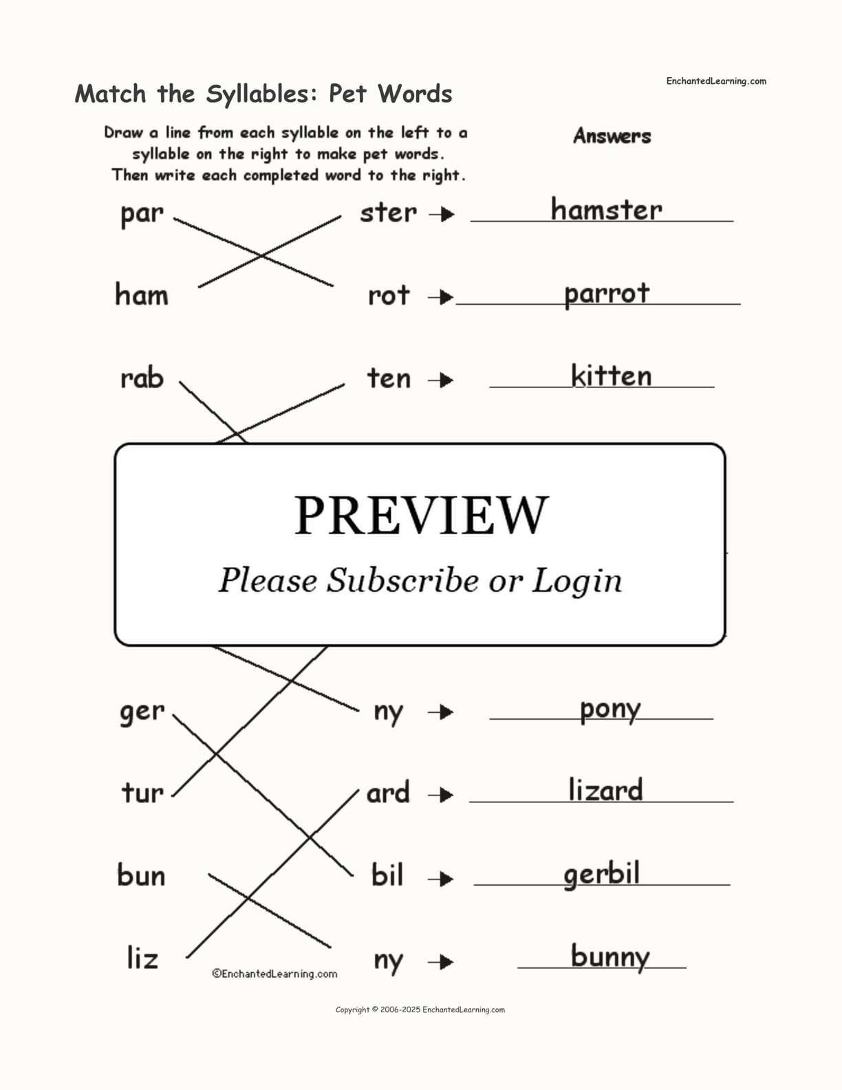 Match the Syllables: Pet Words interactive worksheet page 2