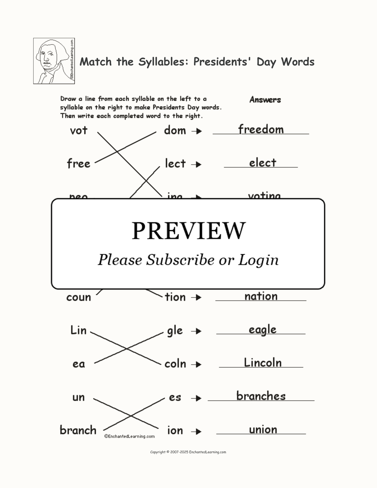 Match the Syllables: Presidents' Day Words interactive worksheet page 2