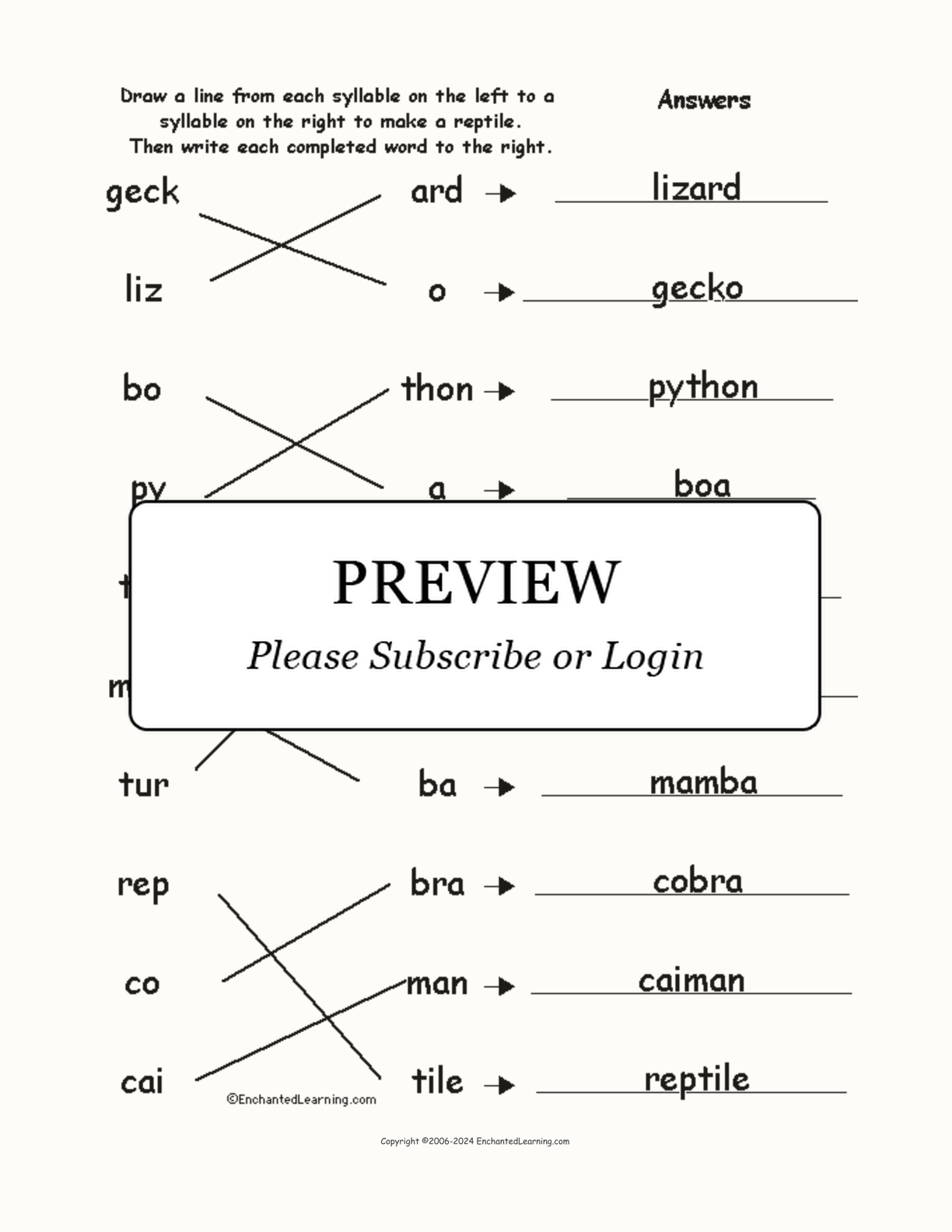 Match the Syllables: Reptile Words interactive worksheet page 2