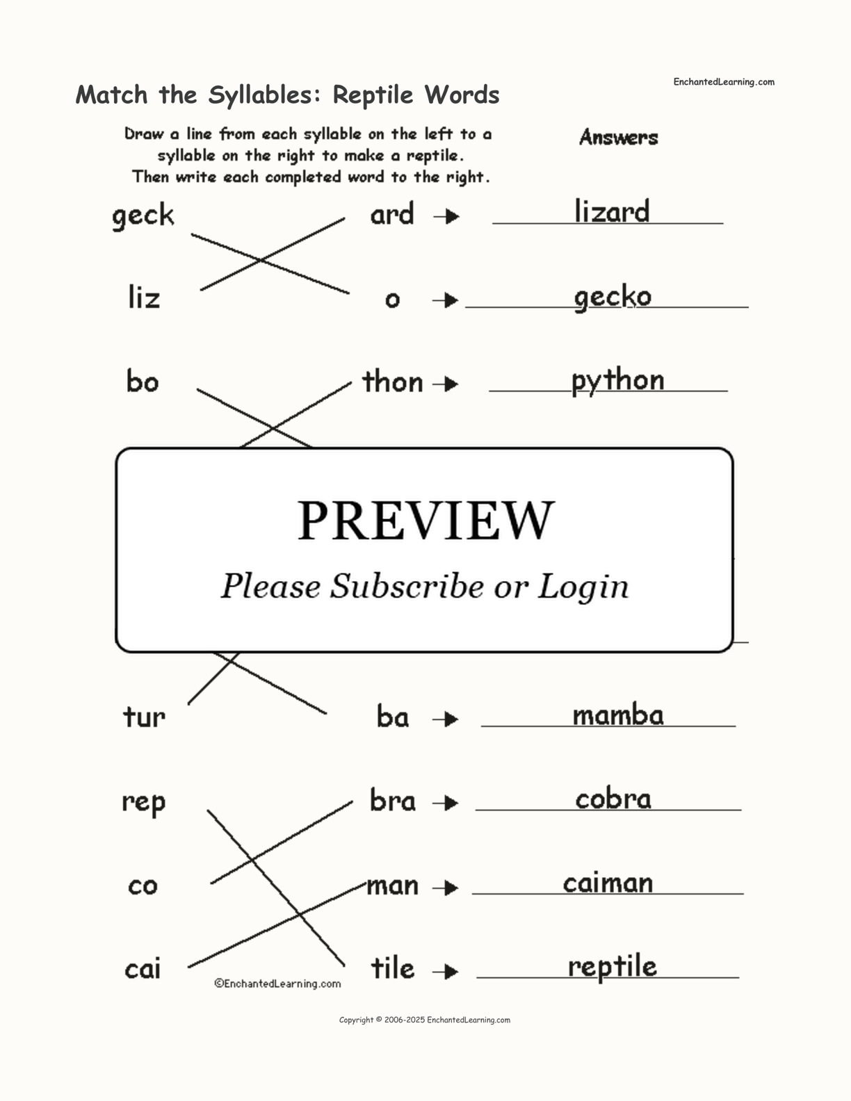 Match the Syllables: Reptile Words interactive worksheet page 2