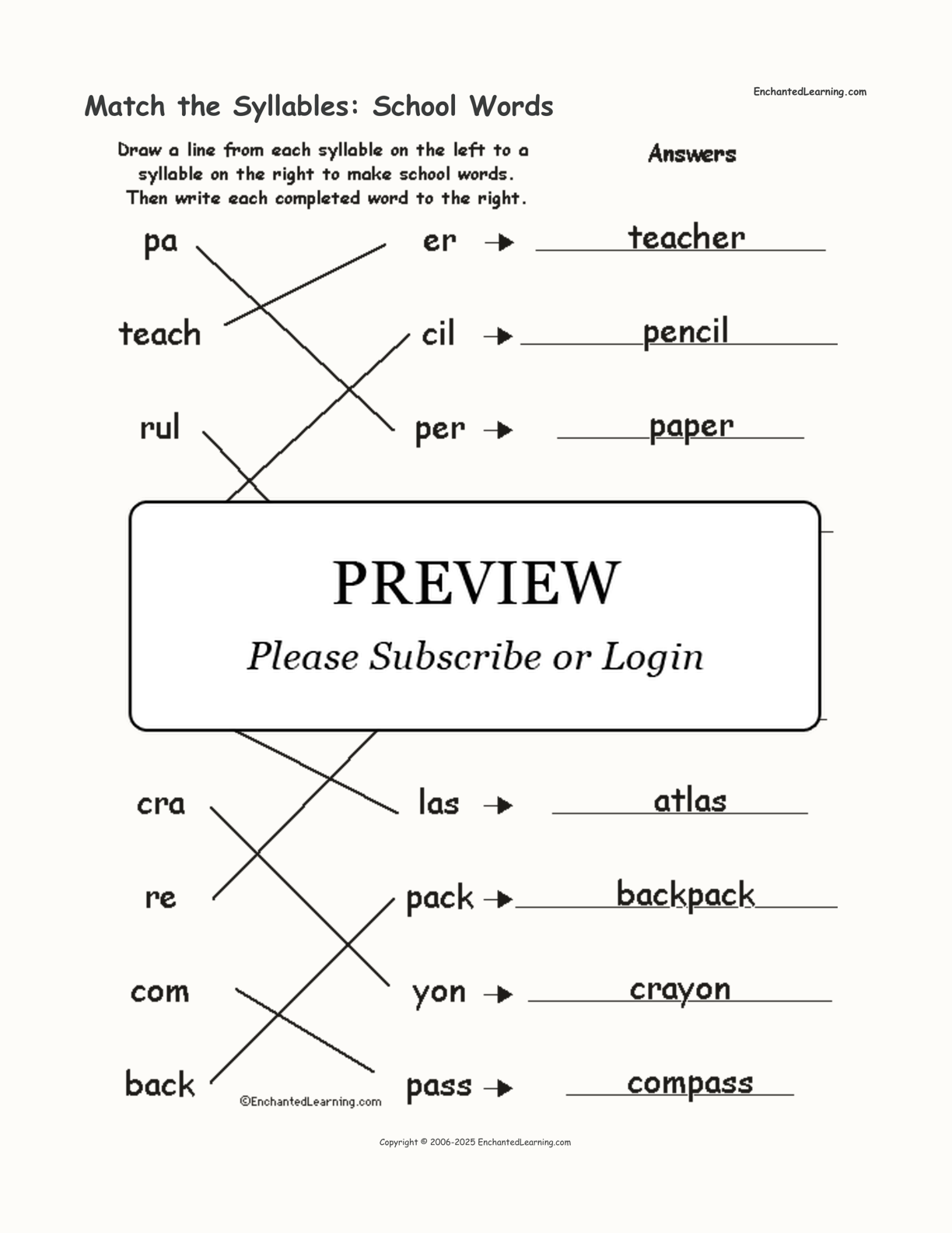 Match the Syllables: School Words interactive worksheet page 2