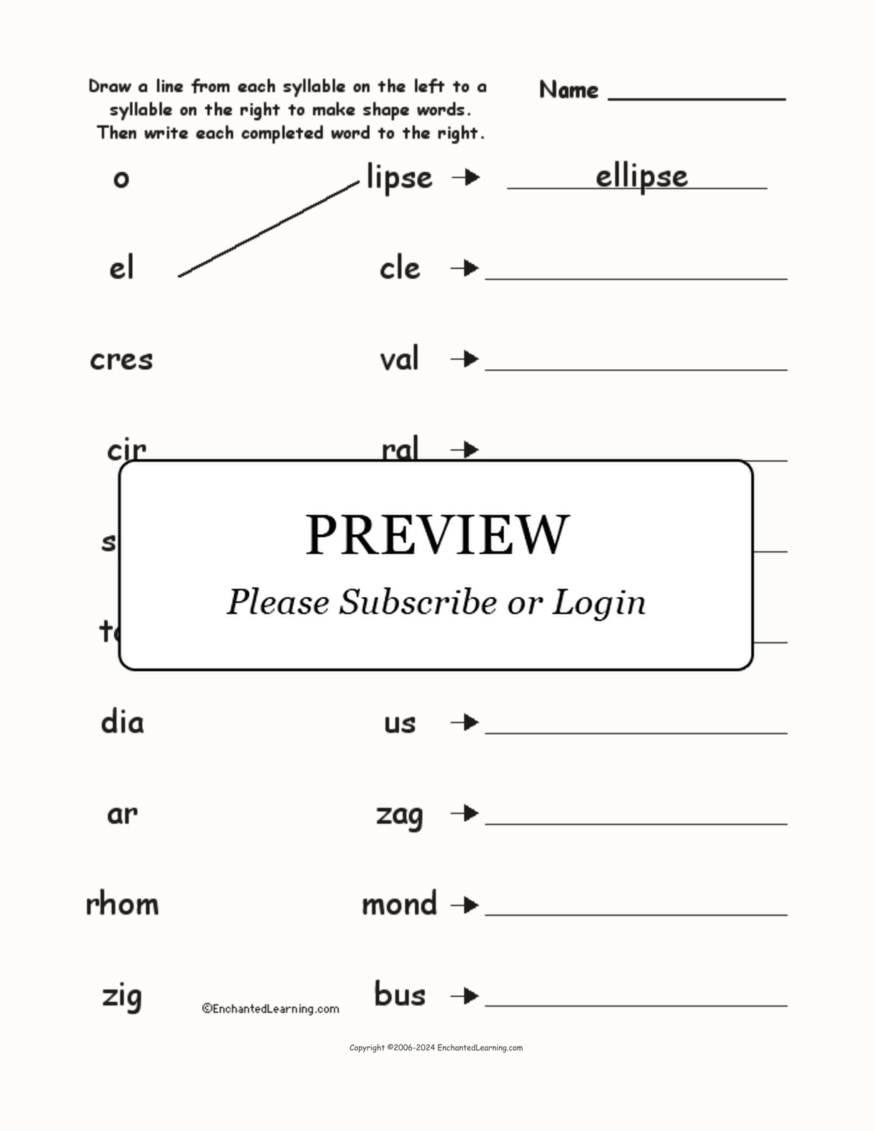 Match the Syllables: Shape Words interactive worksheet page 1
