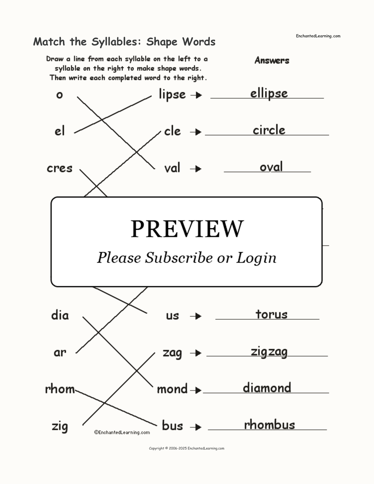 Match the Syllables: Shape Words interactive worksheet page 2