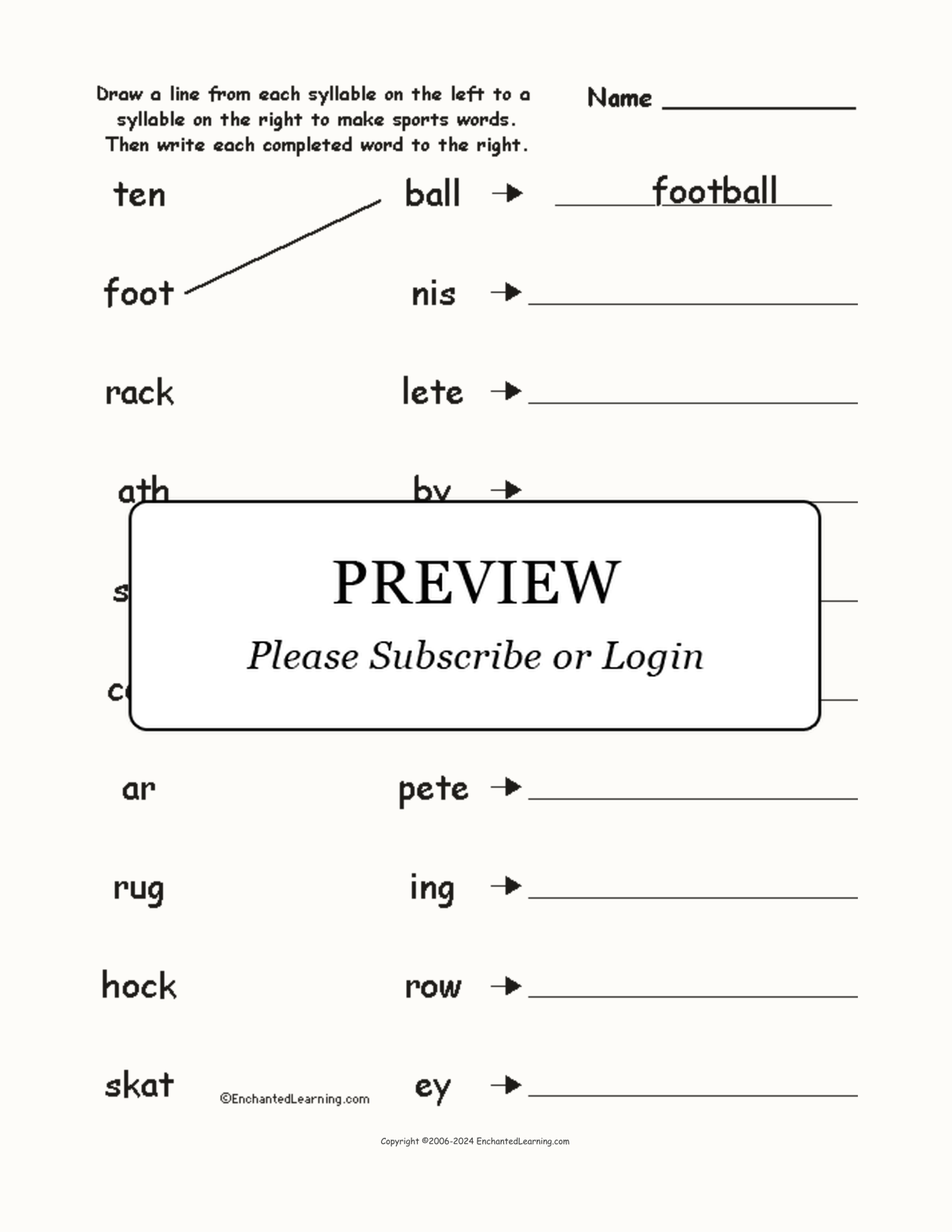 Match the Syllables: Sports Words interactive worksheet page 1