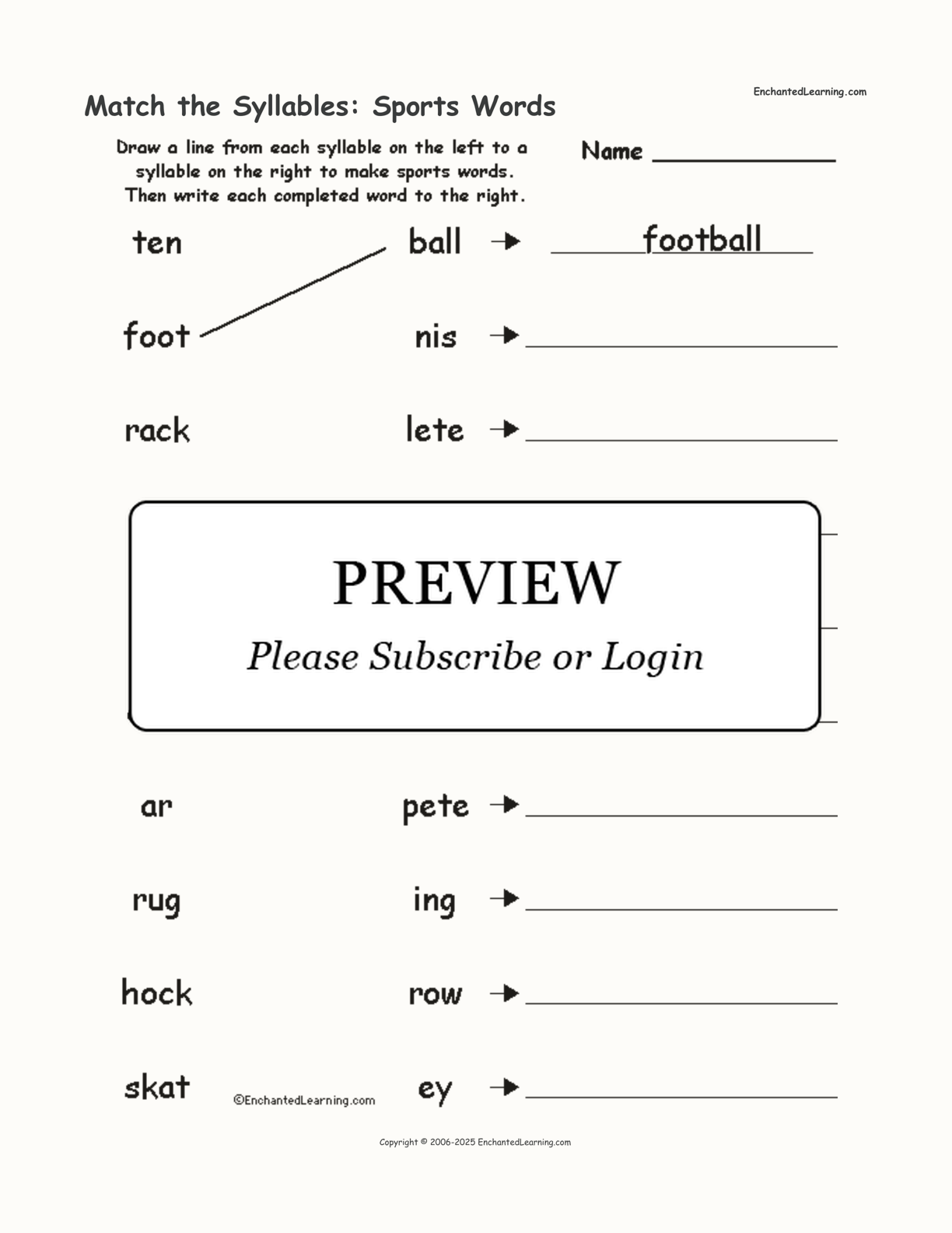 Match the Syllables: Sports Words interactive worksheet page 1