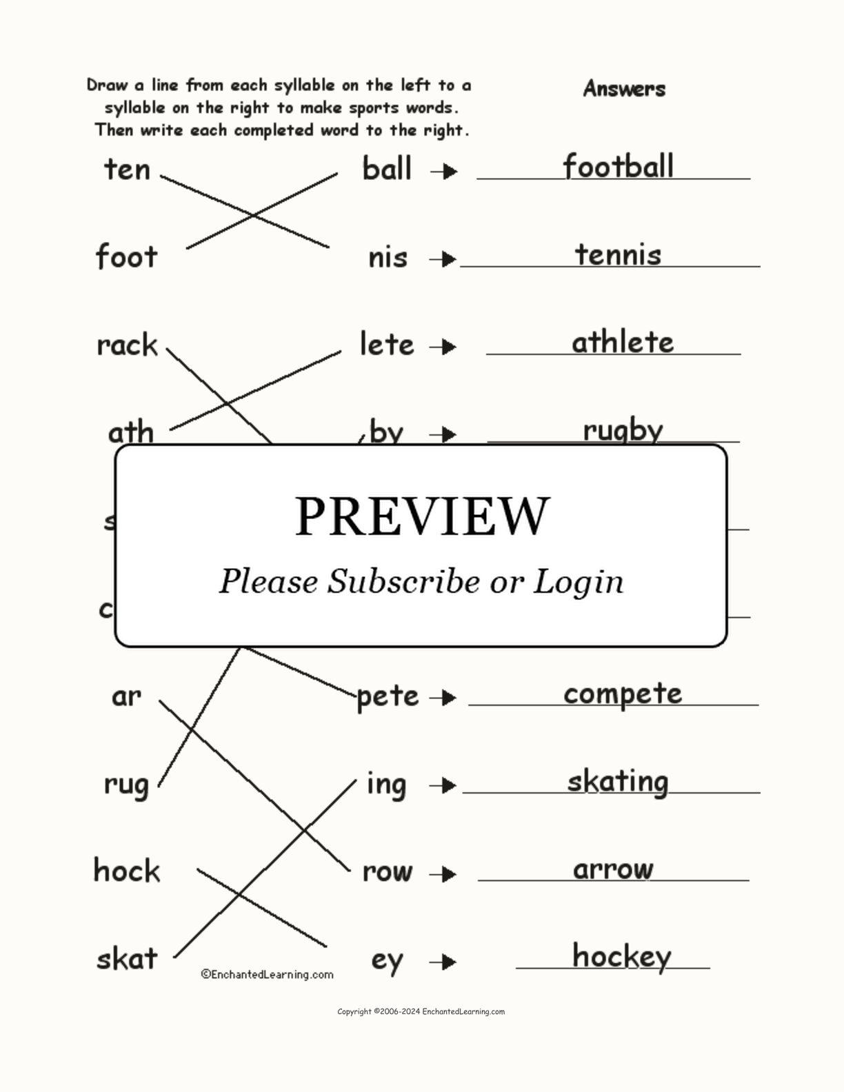 Match the Syllables: Sports Words interactive worksheet page 2